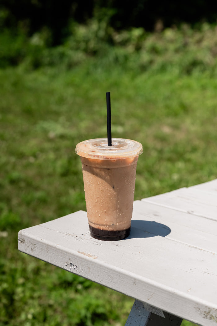 Iced coffee by the lake